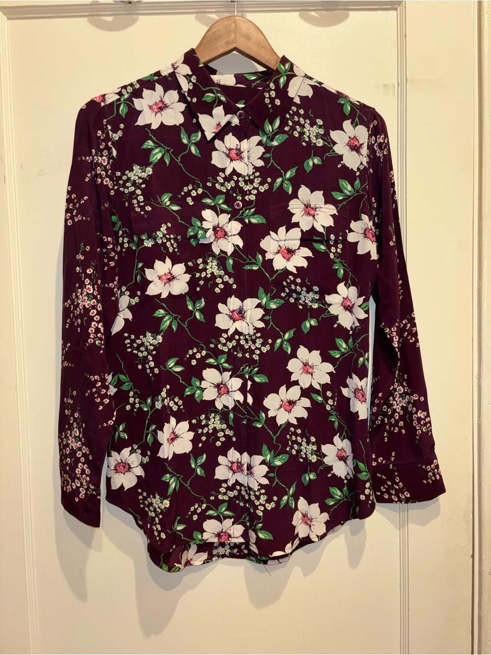 Equipment Silk Floral Button-Down Shirt in Deep Plum